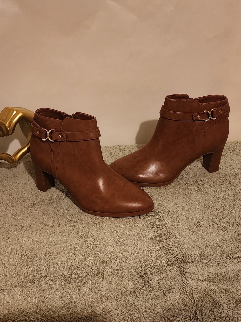 Charter Club Classic Women's Brown Ankle Booties with Buckle Accent